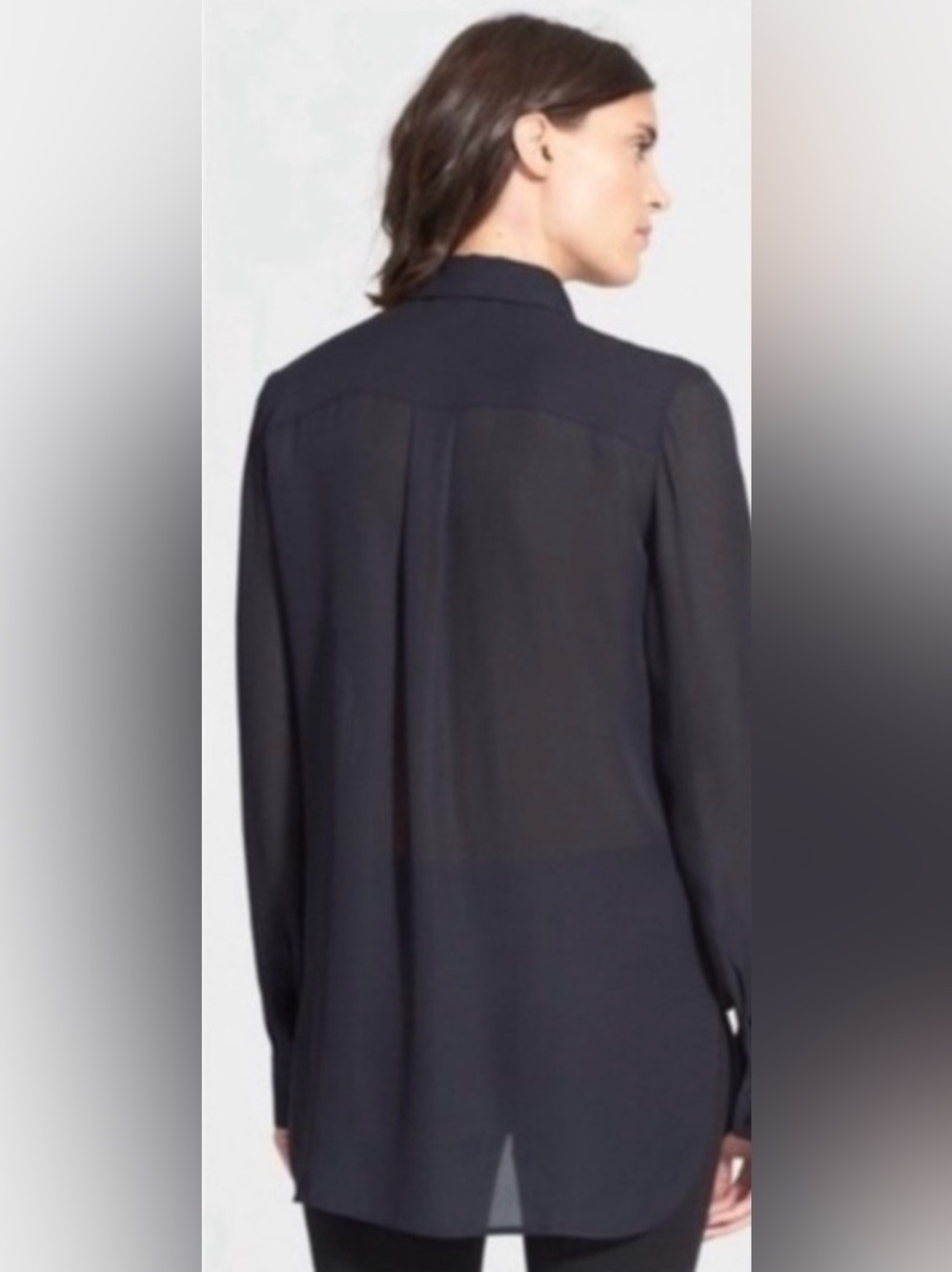 VINCE Vertical Dip Dye 100% Silk Ombré Button Down Blouse, size 0 - Picture 2 of 7
